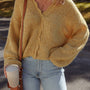 Lantern Sleeve Scallop V Neck Buttoned Front Cardigan