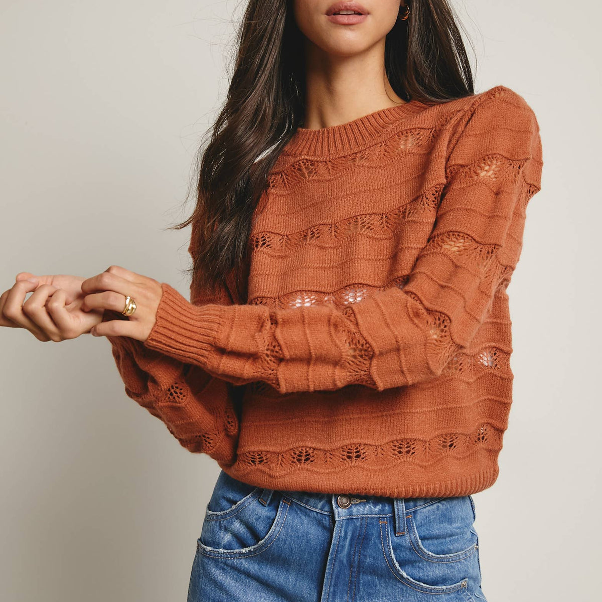 Olivia Pointelle Stripe Knit Pullover