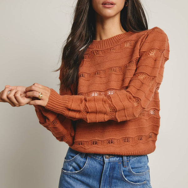 Olivia Pointelle Stripe Knit Pullover