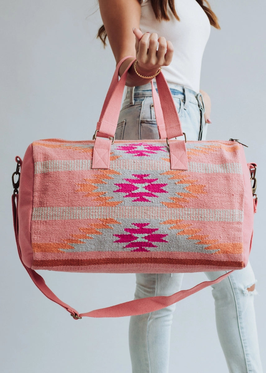 Orange, Bright Pink & Slate Aztec Duffel