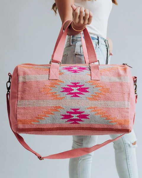 Orange, Bright Pink & Slate Aztec Duffel