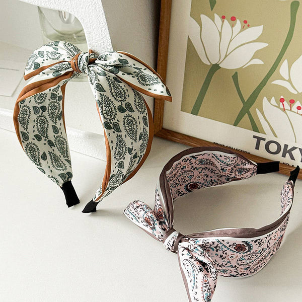 Paisley Satin Wide Headband with Knot for Women