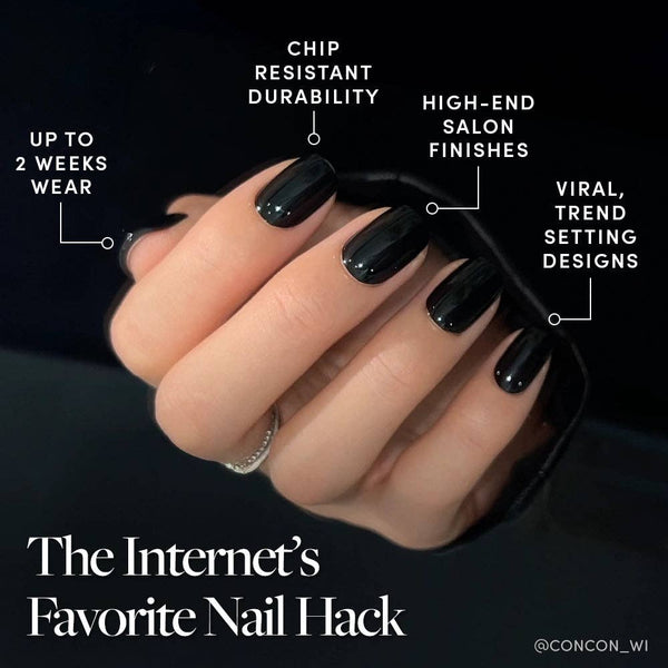 Glamnetic - Jet Black Press-On Nails | Short Squoval | Fall Halloween