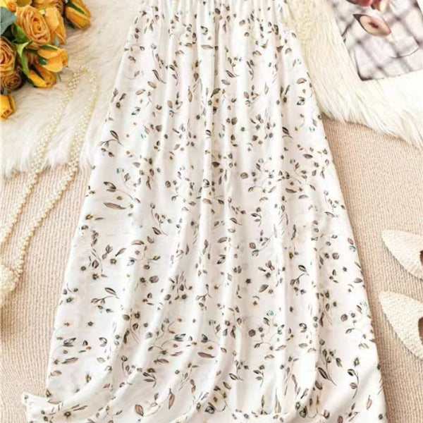 High Waist Slim Floral Maxi Skirt