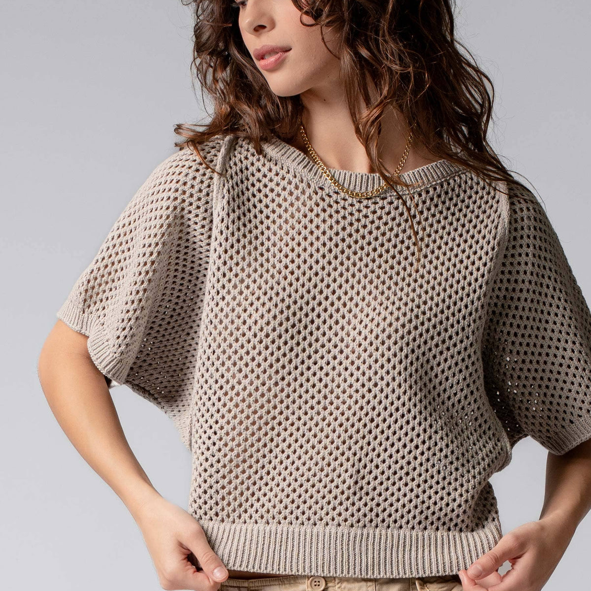 Urban Daizy - Relaxed Open-Knit Dolman Top