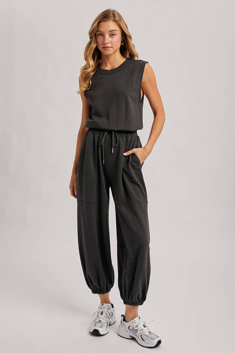 Drawstring Waist Sleeveless Active Jumpsuit
