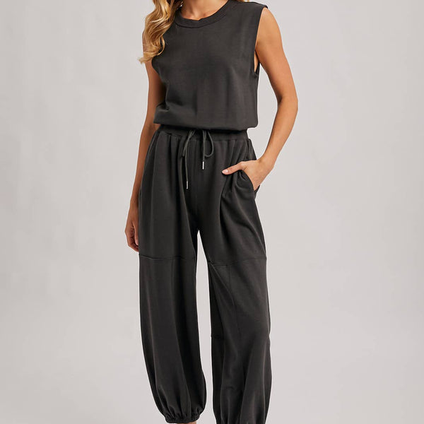 Drawstring Waist Sleeveless Active Jumpsuit