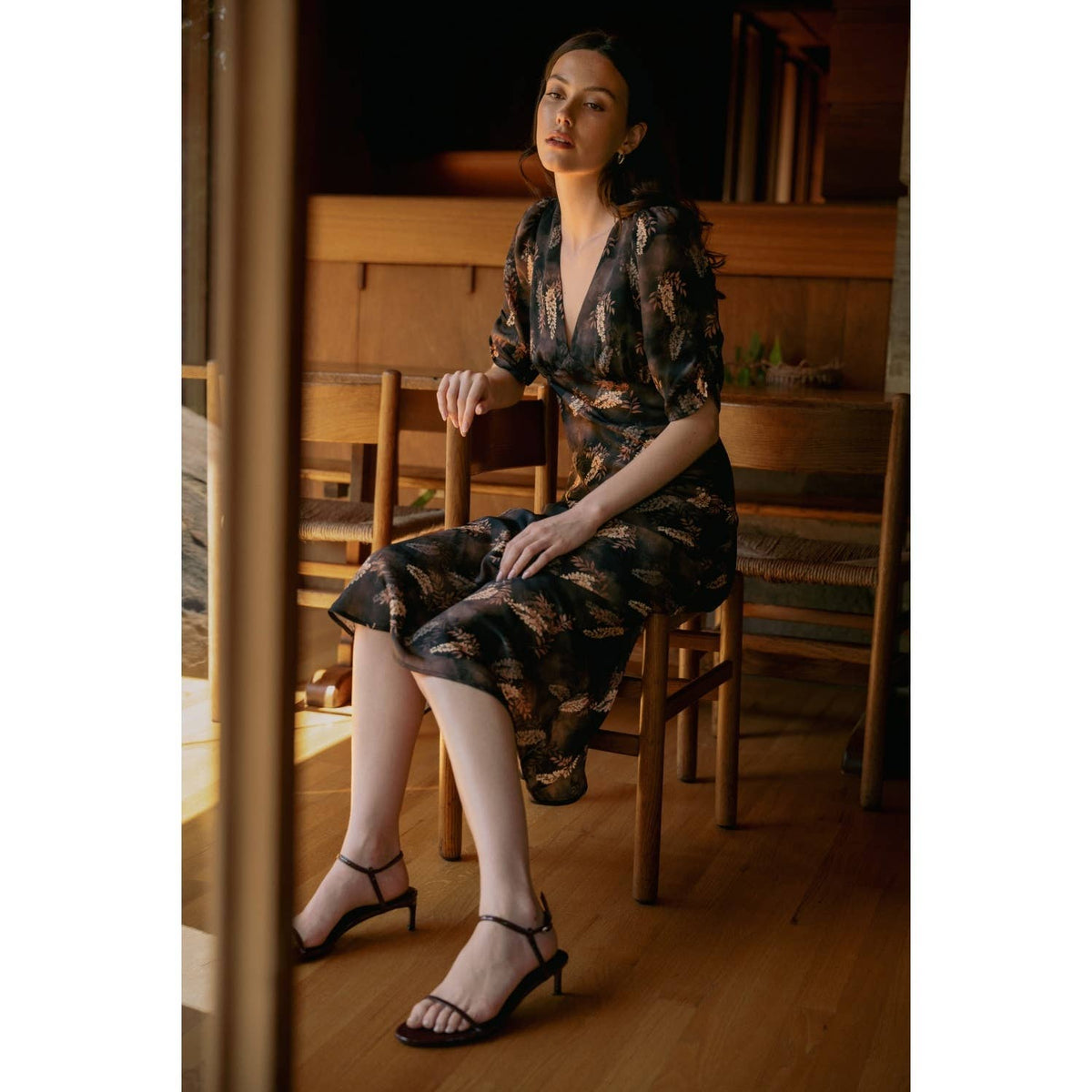 Leaf Print Satin Dress