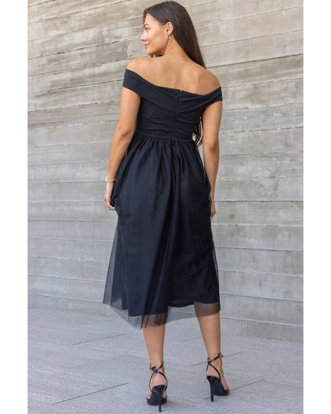 Off the Shoulder Tulle Midi Dress