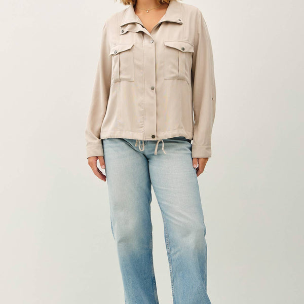 Cropped Utility Zipper Safari Jacket-Curvy
