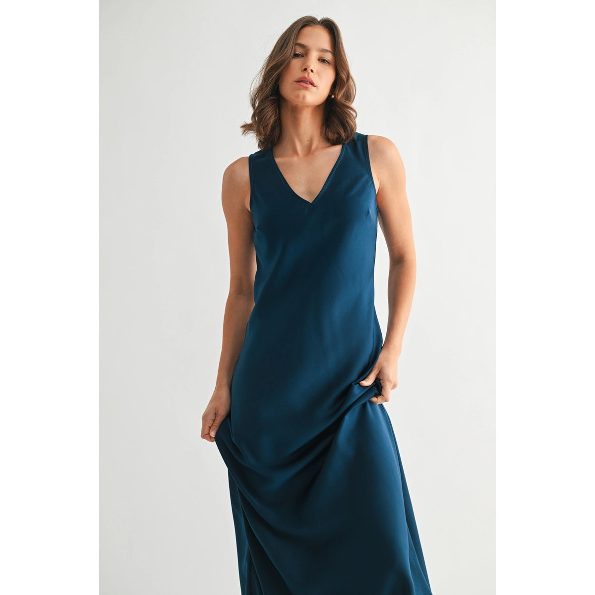 Satin V-Neck Maxi Dress