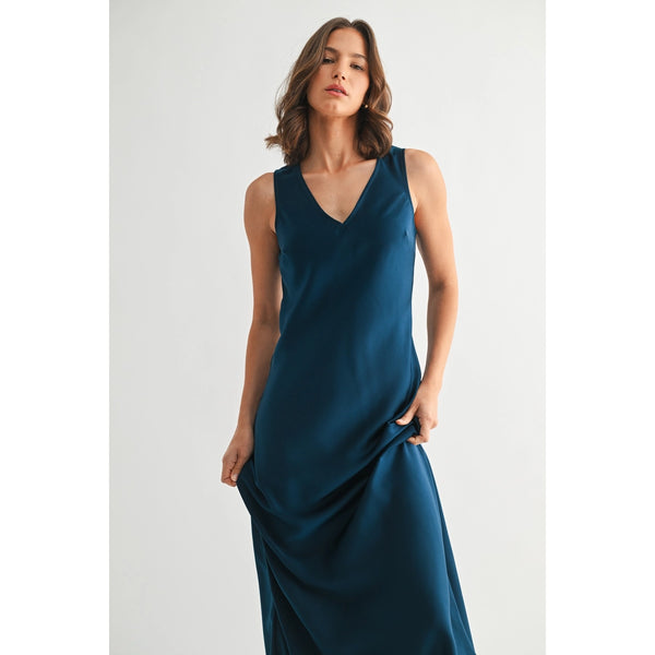Satin V-Neck Maxi Dress
