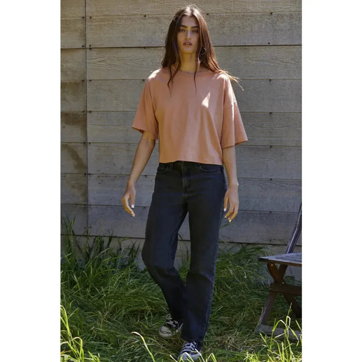Salmon Colored Jersey Roundneck Short Sleeve Top - Women's Apparel 