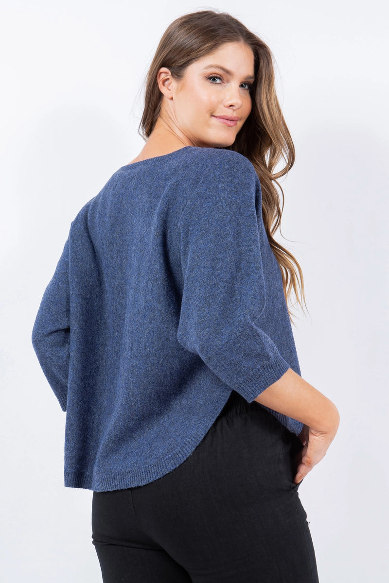 Rounded Hem Bat-Wing Knitted Top