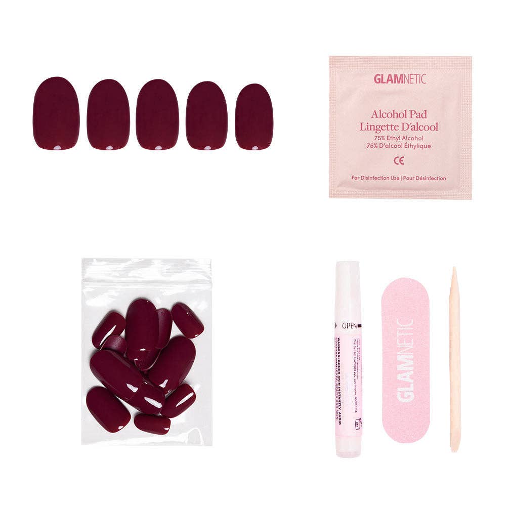 Glamnetic - Berry Maroon Press-On Nails | Fall Solids | Short Round