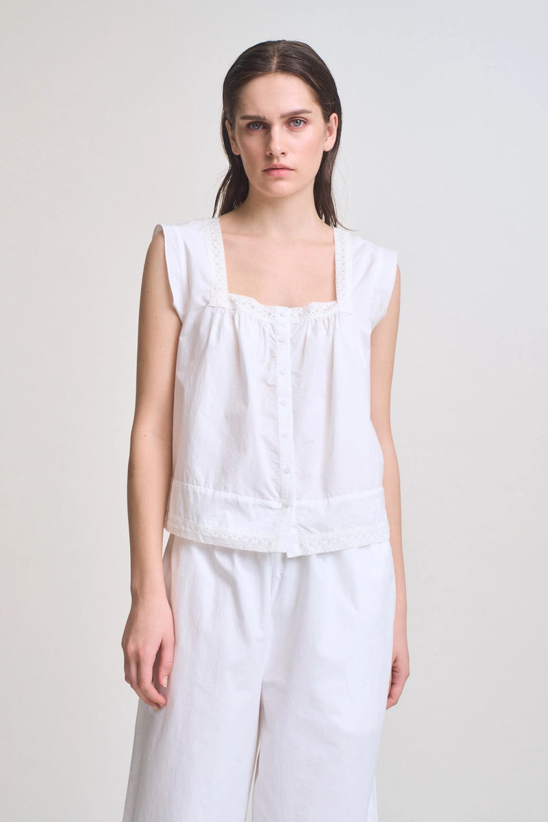 Eyelet Trim Detailed Sleeveless Top