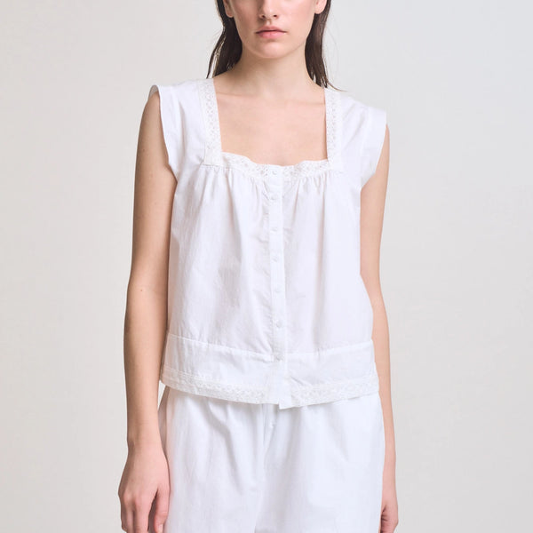 Eyelet Trim Detailed Sleeveless Top