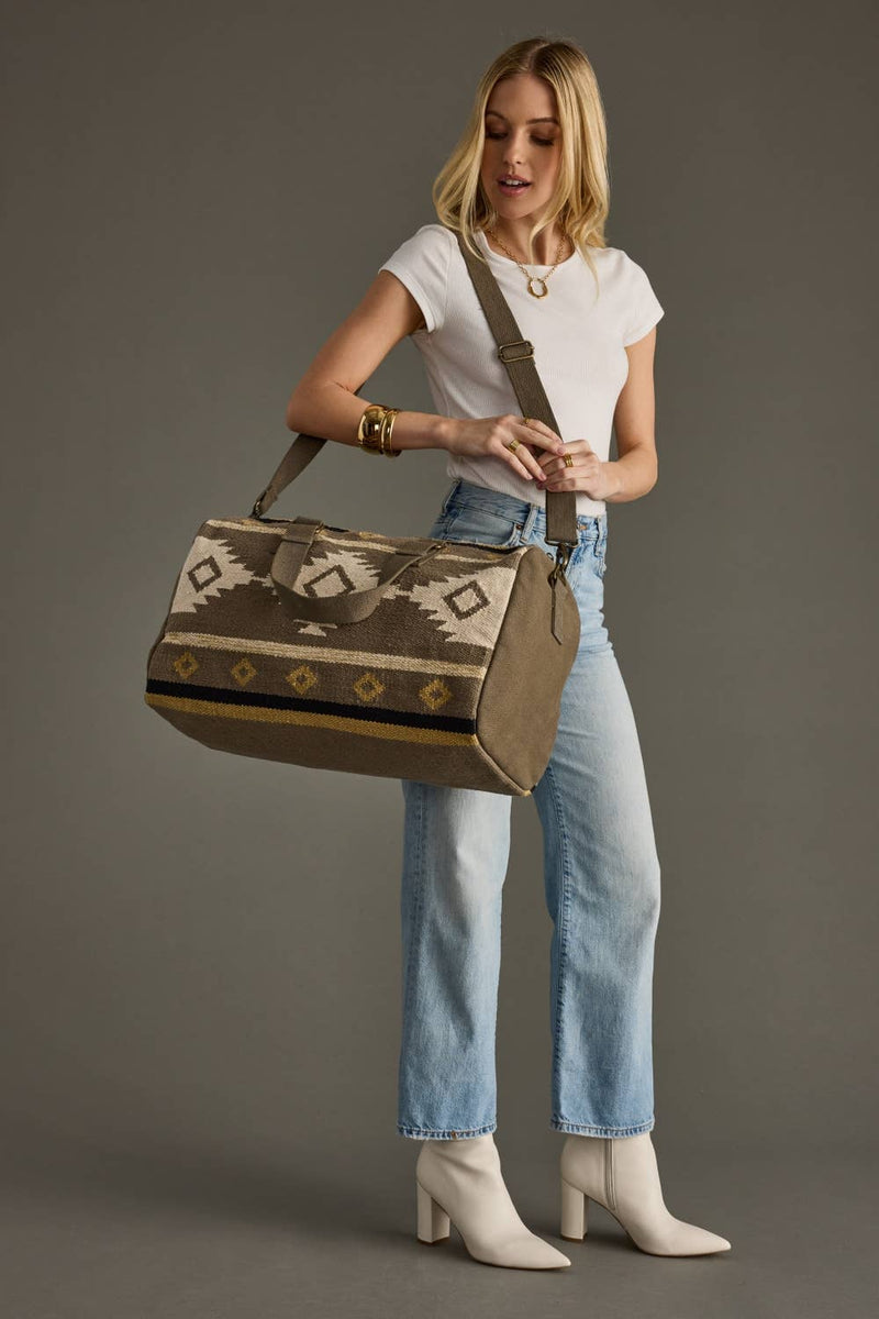 Panache Apparel Co. - Taupe, Cream & Tan Aztec Duffel
