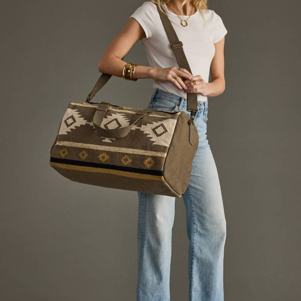 Panache Apparel Co. - Taupe, Cream & Tan Aztec Duffel