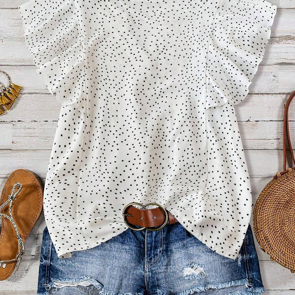 Flirty V-Neck Ruffled Sleeves Polka Dot Blouse