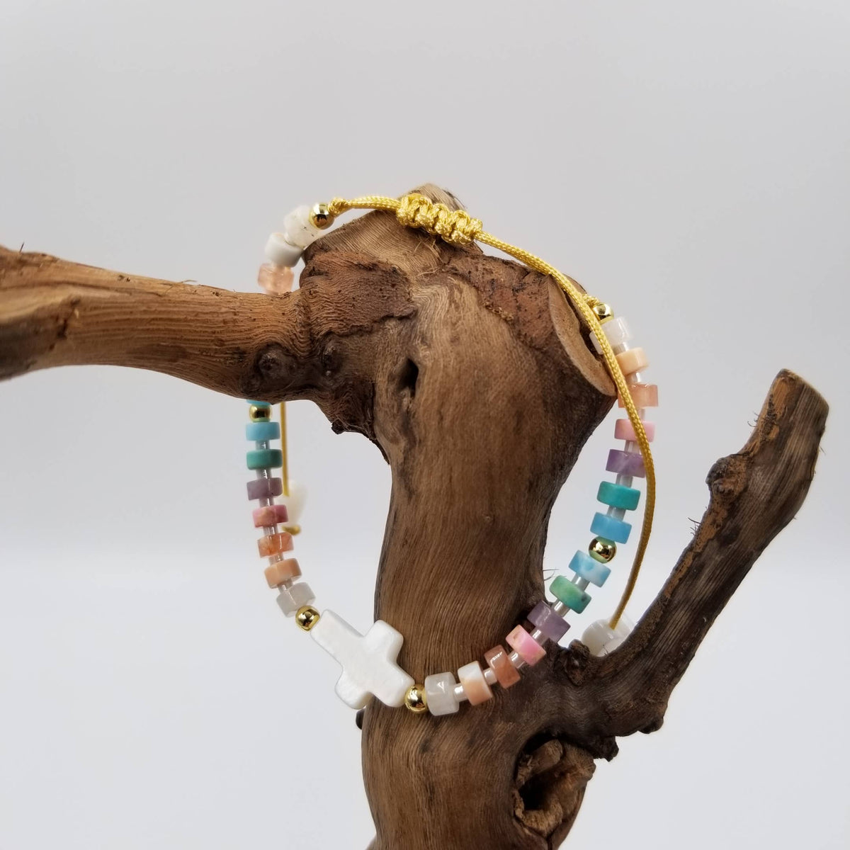 Natural Stone Cross Jesus Bracelet