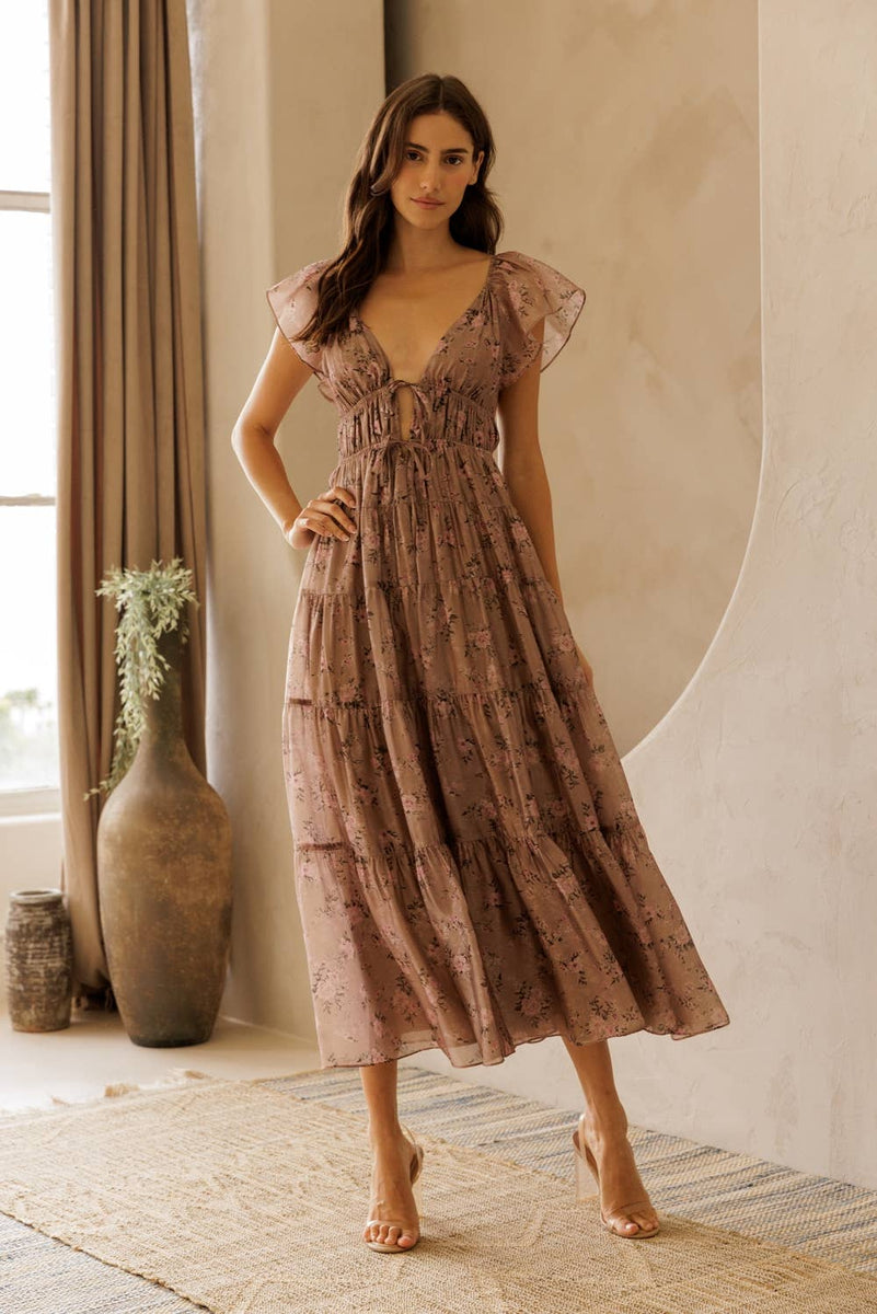 Tilly Floral Tie Front Midi Dress