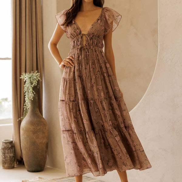 Tilly Floral Tie Front Midi Dress