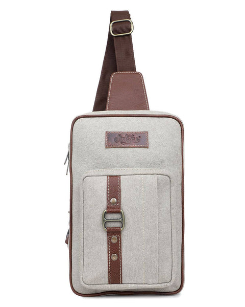 Canvas & Leather Women's Sling Bag - Silver