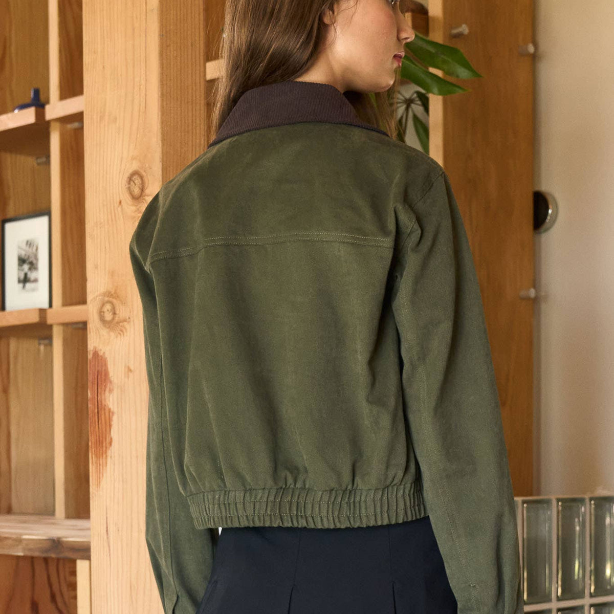 Corduroy Collar Zip-up Jacket