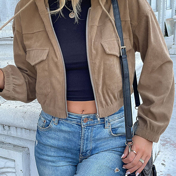 Hooded Cropped Corduroy Jacket