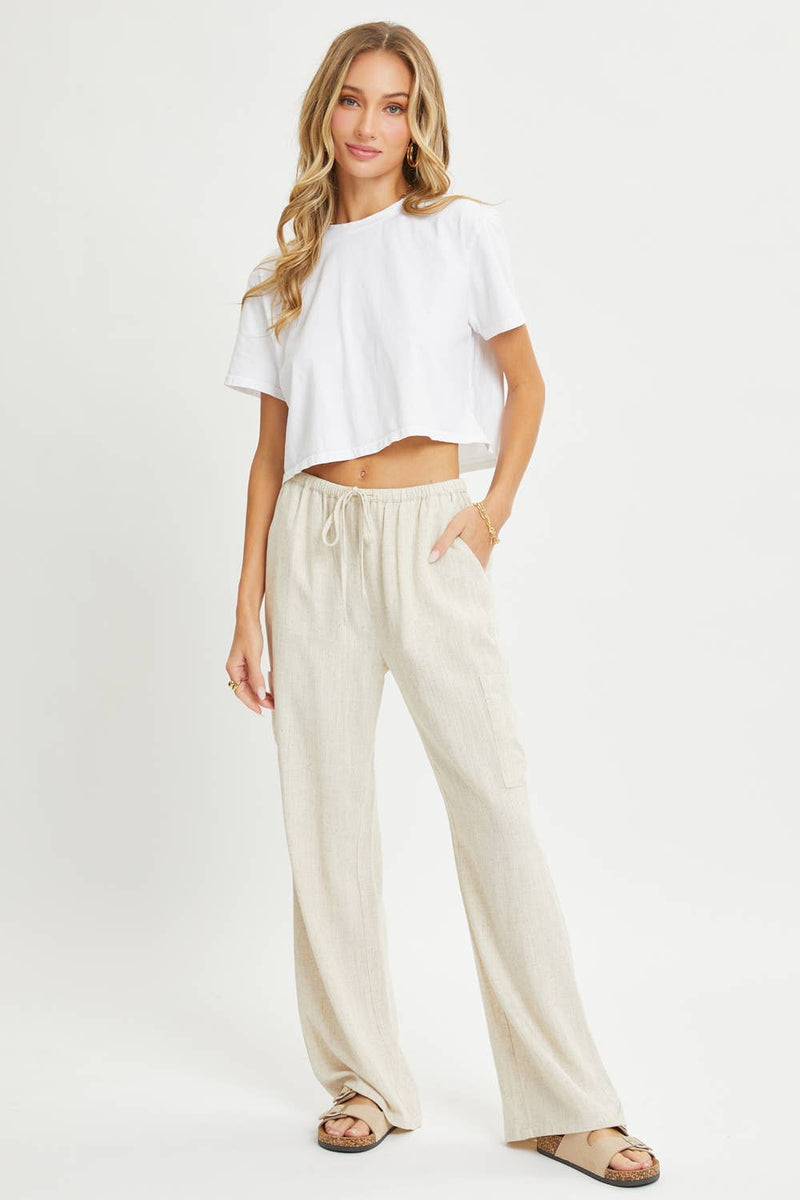 Linen Pull on Cargo Pants