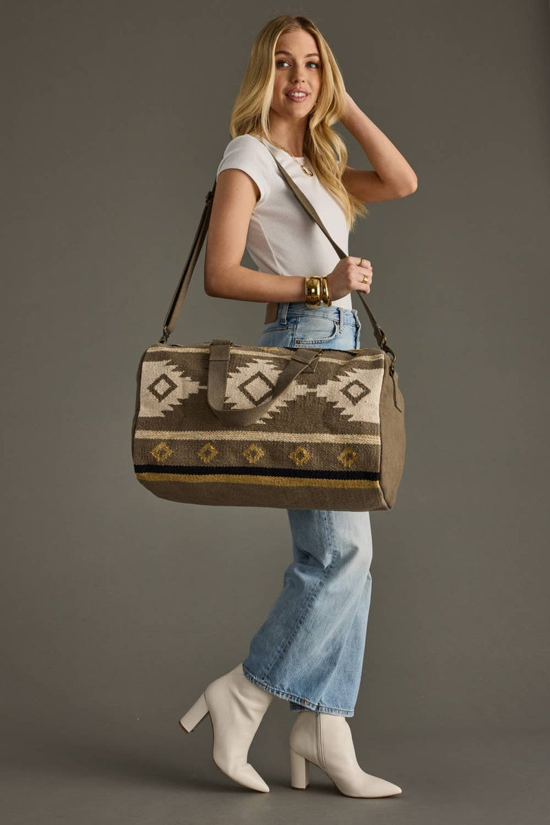 Panache Apparel Co. - Taupe, Cream & Tan Aztec Duffel