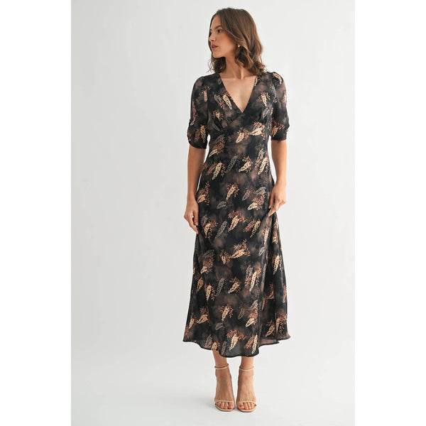 Leaf Print Satin Dress