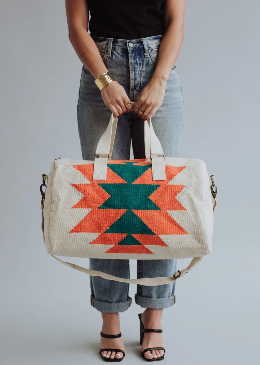 Beige, Orange & Green Aztec Duffel