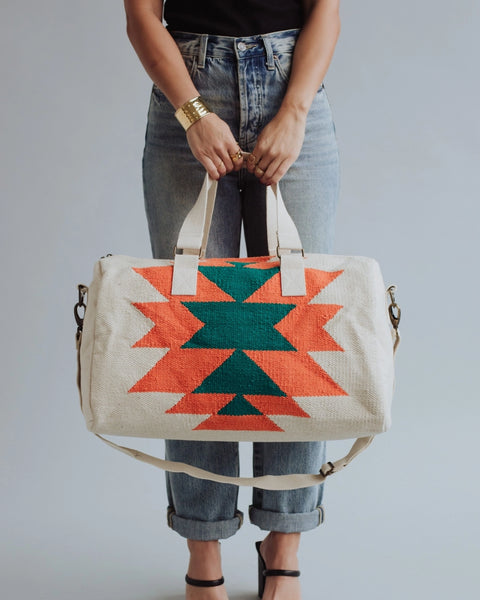 Beige, Orange & Green Aztec Duffel