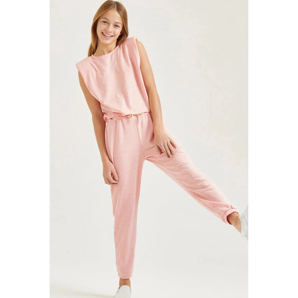 light pink crop top and jogger pants set - junior clothing