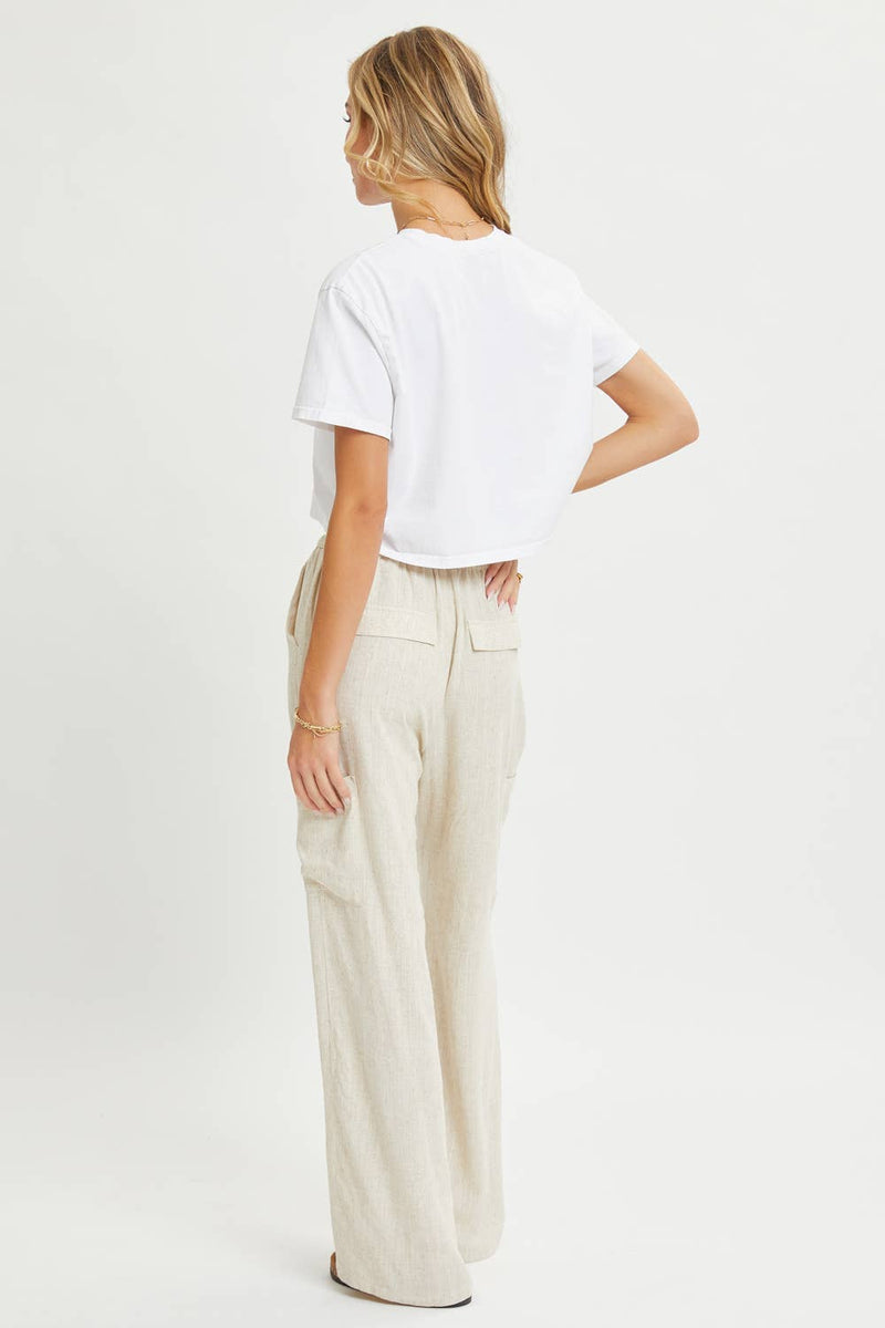 Linen Pull on Cargo Pants