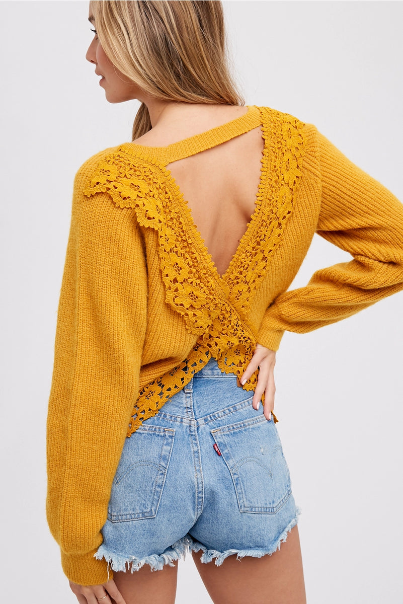 Crochet Lace Cross Back Pullover