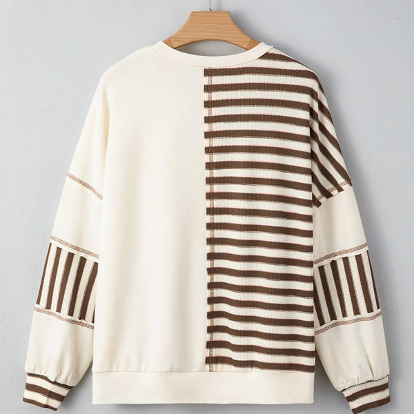 Stitched Detail Color Block Patchwork Oversized Pullover Top