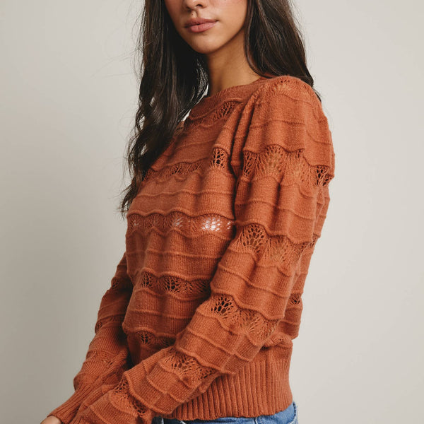 Olivia Pointelle Stripe Knit Pullover