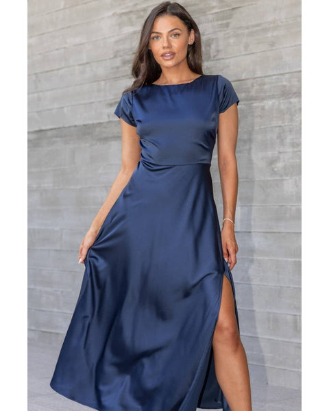 Cara Satin Twist Back Midi Dress