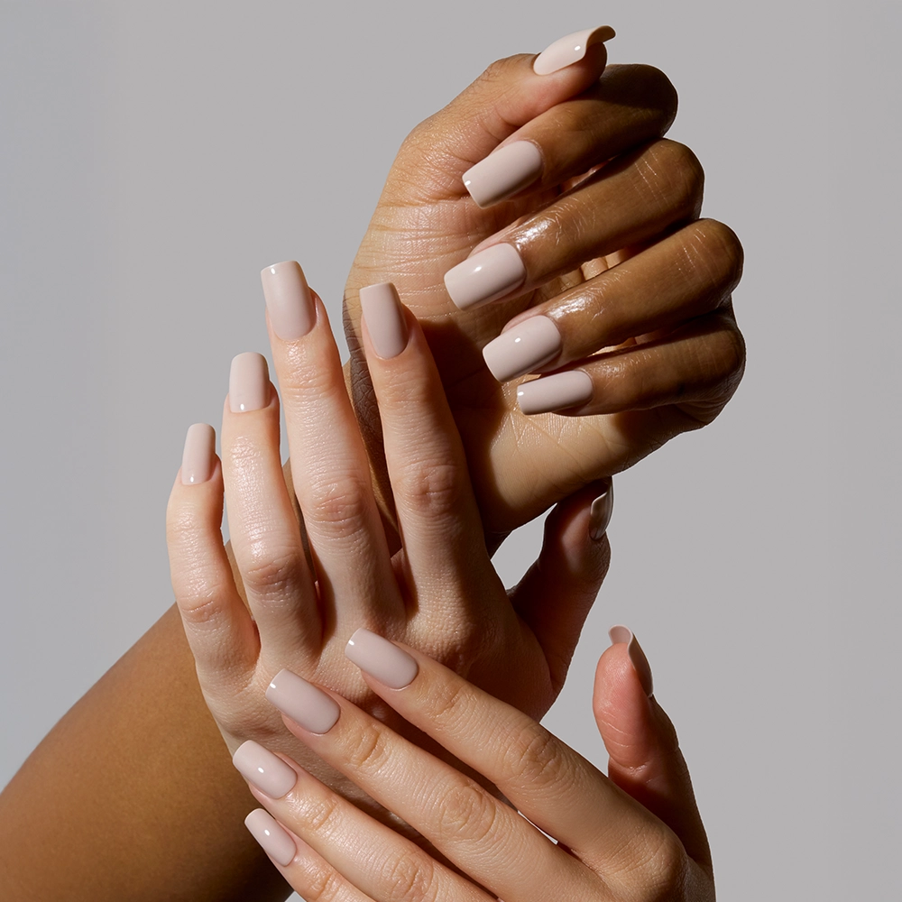 Glamnetic - Bare Bliss Press-On Nails | Medium Square Grey Nude Opaque Nails