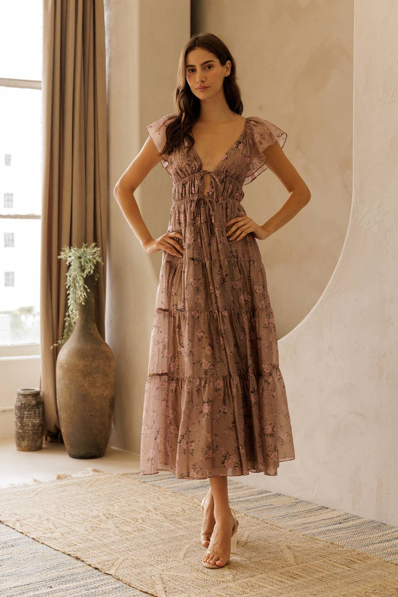 Tilly Floral Tie Front Midi Dress