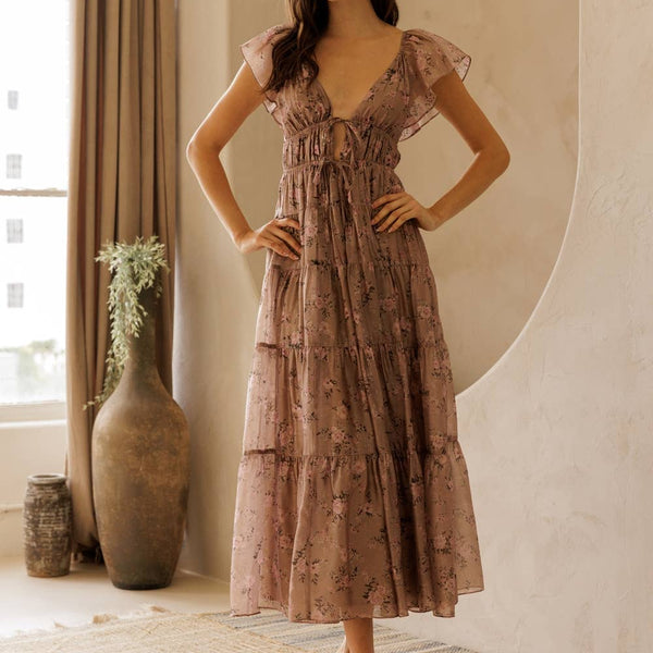 Tilly Floral Tie Front Midi Dress