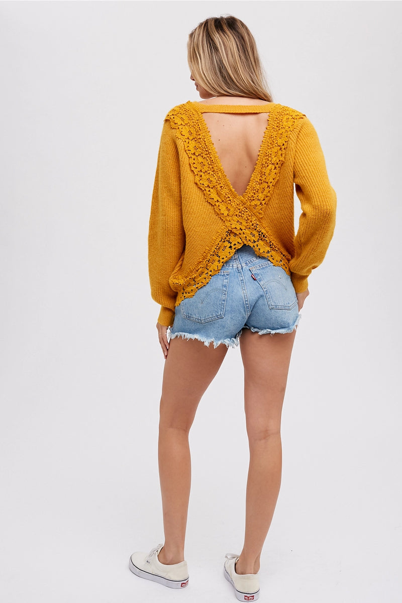 Crochet Lace Cross Back Pullover