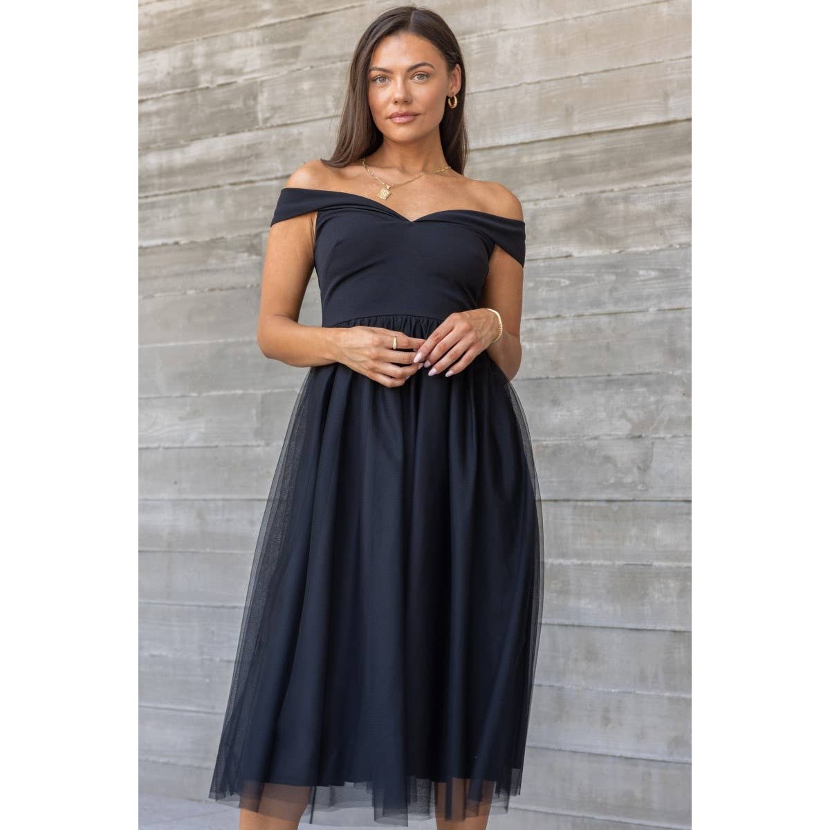 Off the Shoulder Tulle Midi Dress