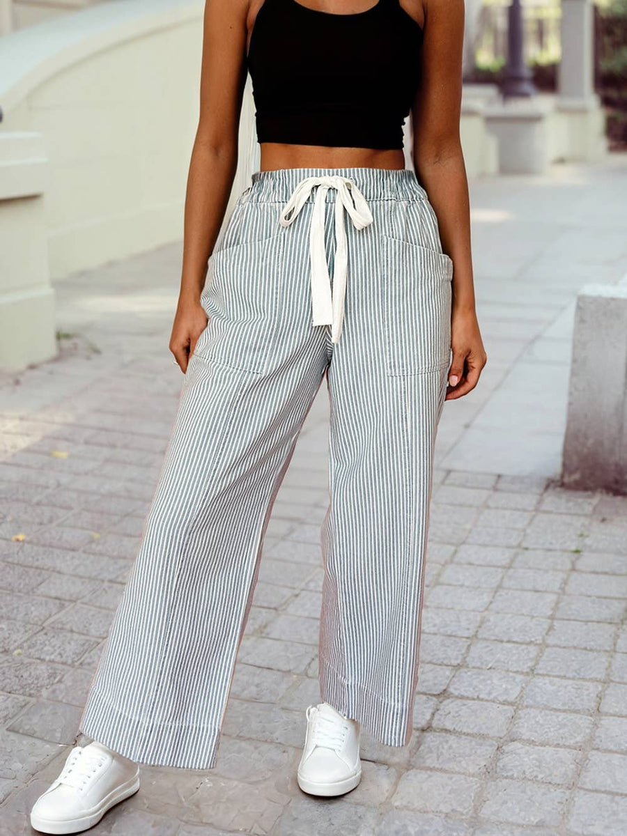 PinStripe Mid Rise Drawstring Waist Pants