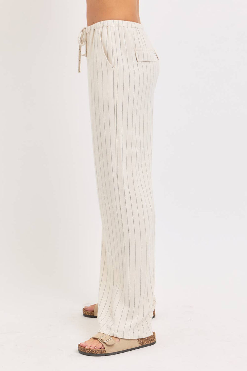 Linen Blend Striped Pull on Pants