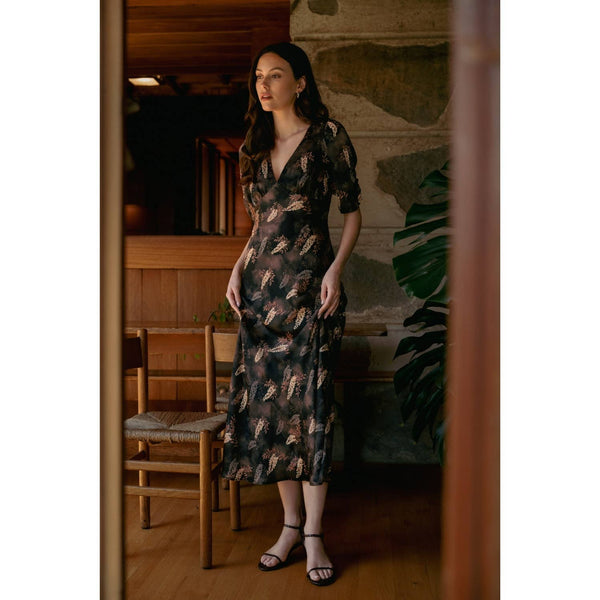 Leaf Print Satin Dress