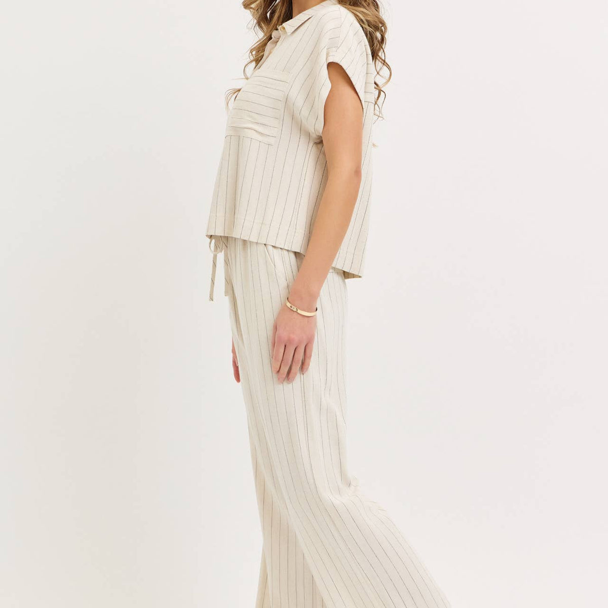Linen Blend Striped Pull on Pants